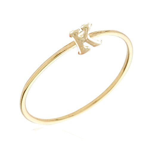 Gold Plated Stackable Initial Letter Ring Size 6, Letter K