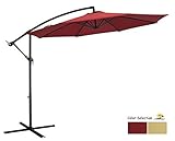 PATIO WATCHER 10ft Offset Cantilever Patio Umbrella Outdoor Market Hanging Umbrella with Crank & Cross Base for Backyard, Garden, Lawn and Pool - Red