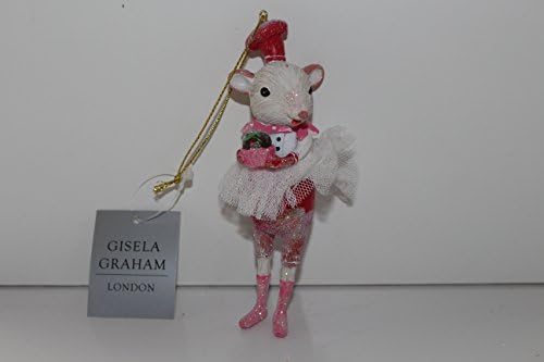 Gisela Graham Resin Ballerina Mouse Hanging Christmas Tree Decoration (red hat holding cupcake)