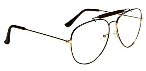 WebDeals - Clear Lens Aviator Eyeglasses Classic Mirror Retro Metal Frameâ€¦ (Top Bar Gold/Black, Clear)