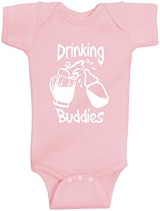 ReaxionFunny Cute Baby Boy Girl Drinking Humor Bodysuits | Mommy Daddy Drinking Buddies With Bottle Mug