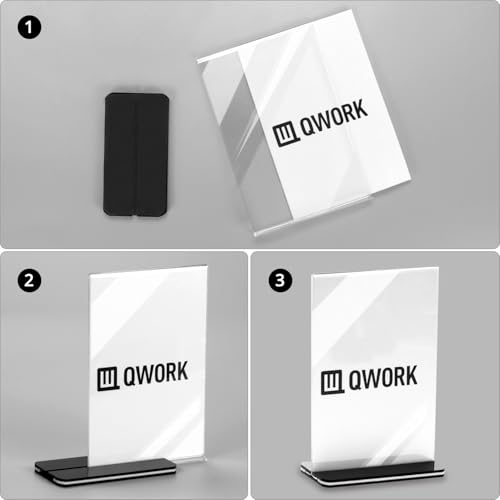 QWORK® Pack of 6 A6 Acrylic Table Stands with Solid Base, Double-Sided Acrylic Display Stand for Office, Restaurant, Cafe, Shop, Wedding
