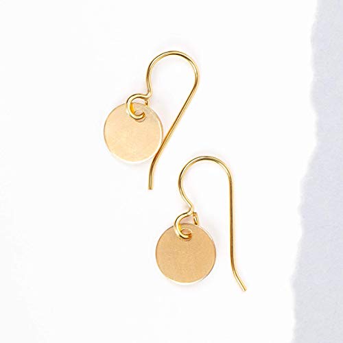 Round Circle Disc dangle drop Earrings in 14K Yellow Gold Fill