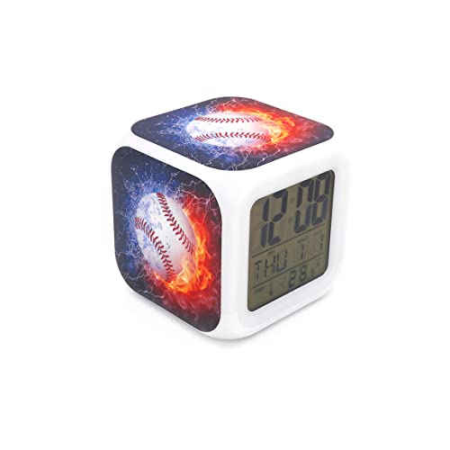BoWay New Baseball Fire Desk & Shelf Clock Digital Alarm Clock with Led