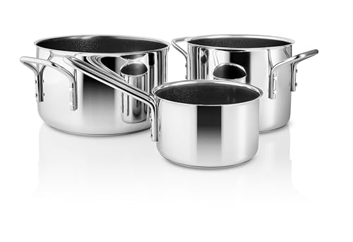 Eva Trio | Stainless Steel Set di pentole 3 pezzi 1,1 l 2,2 l 3,6 l rivestimento antiaderente Slip-…