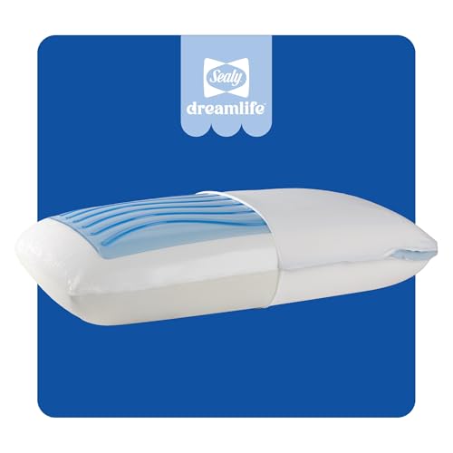 SEALY DREAMLIFE STANDARD SIZE MEMORY FOAM COOLING PILLOW WITH SEALYCHILL COOLING GEL, REMOVABLE MACHINE-WASHABLE COVER, MADE IN THE USA