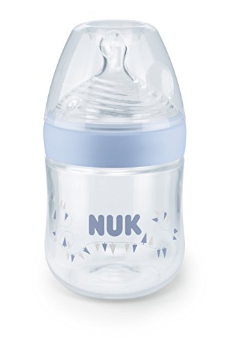 NUK Nature Sense Plastic Bottle 150ml with Silicone Small Feed Hole Teat (0-6 Months) Blue