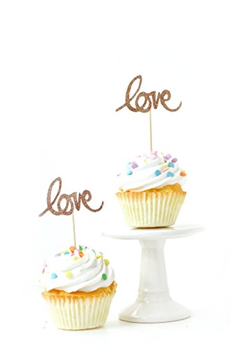 24pc. Love Rose Gold Glitter Cupcake Toothpick Toppers