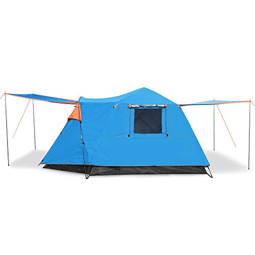 STAR HOME Pop Up Tent 3-4 Person Automatic Tent for Camping Double Layers Waterproof Family Tents Dual Doors & Tow Font Hall Sun Shelter Outdoor Sports(Blue)