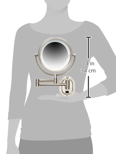 Jerdon HL65ND 8-Inch Lighted Direct Wire Wall Mount Mirror with 5x Magnification, Nickel Finish