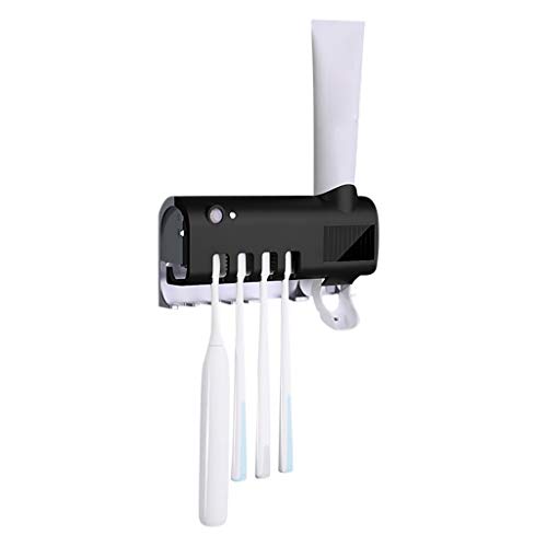 LANGMAN Toothbrush Sterilizer, UV Toothbrush Sterilizer Holder,Rechargeable Solar Power Wall Mounted Toothbrush Organizer with Automatic Toothpaste Dispenser (Black)