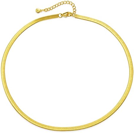 MDMOST Women Gold Snake Chain Necklace Choker 4mm Flat Herringbone
