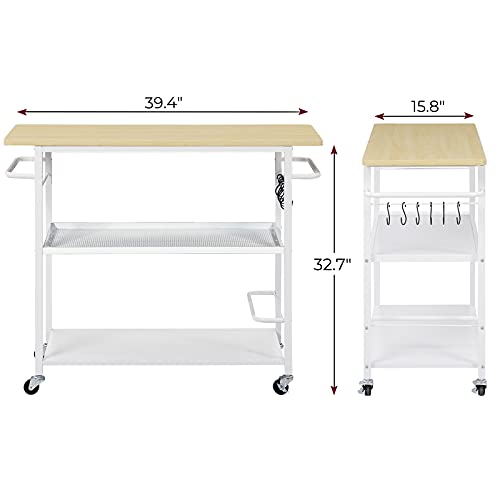 Hasuit 3 Tier Kitchen Island Cart on Wheels, Rolling Kitchen Island
