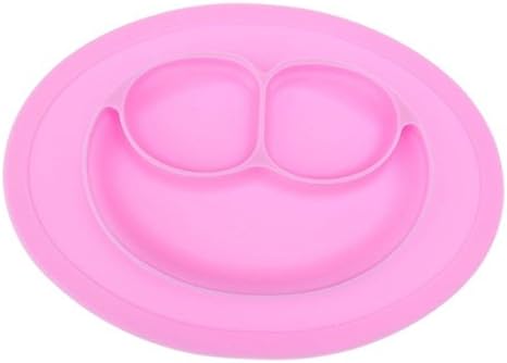 URSMART Mini Size Smile Baby Rice Plate Silicone Food Placemats Kids Suction to Dining Table Kitchen Dinnerware (pink-2)