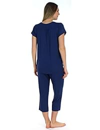 Pijama de dama de bambú con cuello en V y pijama capri