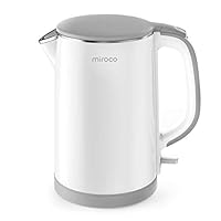 Electric Kettle, Miroco Double Wall 100% Stainless Steel Cool Touch Tea Kettle with 1500W Fast Boiling Heater, Cordless with Auto Shut-Off & Boil Dry Protection, BPA-Free, White