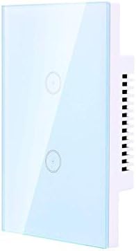 Home Smart Wifi Light Switch, Smartphone App Control 2 Switches in 1 Gang Wall Box US Standard Touch Sensitive Glass Panel,Combination Switch Compatible with Alexa, Neutral Wire Required
