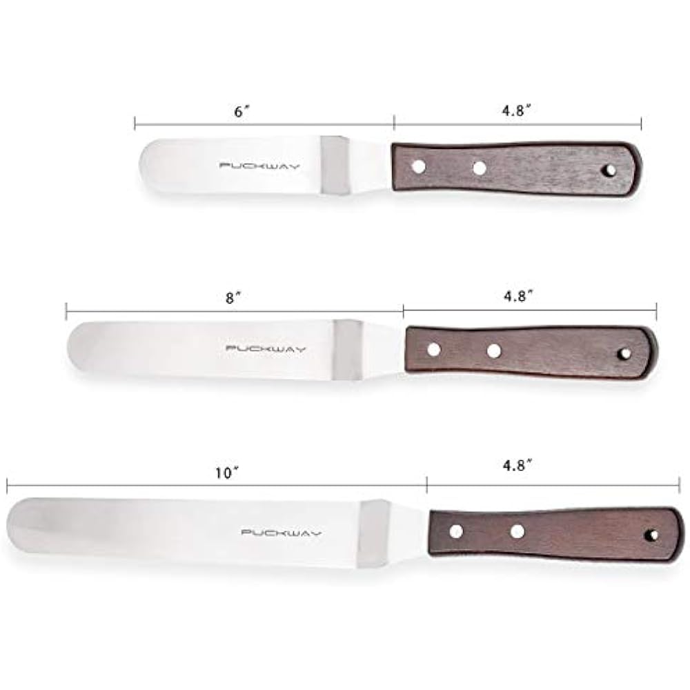 Cake Decorating Angled Icing Spatula Set Of 6 8 & 10 Inch Wooden Handle