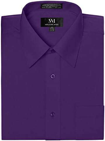 Solid Color Regular Fit Long Sleeve Dress Shirt S-5XL Purple 1XL Sleeve 32-33