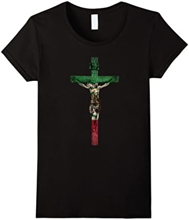 Women's Jesus Christ Mexican Flag T-Shirt XL Black