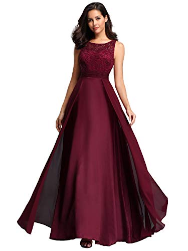 Women's Elegant A Line Floor Length Long with Lace Bodice Evening Dress EZ07695
