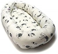 Baby Nest 100% Bamboo Pod 0-6 Months Bedding,Travel,cot, Sleep Newborn (White with Cats)