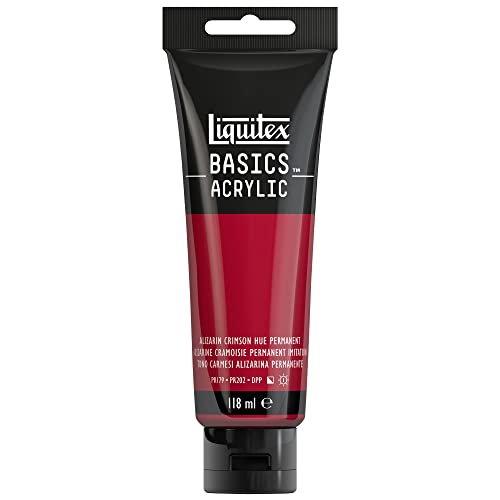 Liquitex 8870012 Basics - Acrylfarbe, monopigmentierte Künstlerpigmente, lichtecht, mittlere Viskosität, Archivqualität, seidenglänzender Finish, 118ml Tube - Karmesinrot Farbton