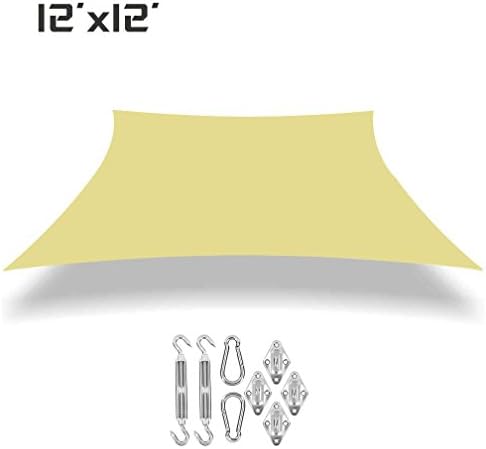 Unicool Deluxe Square 12' x 12' Sun Shade Sail UV Block Outdoor Patio Top Canopy Cover With Stainless Steel Hardware Kit Desert Sand