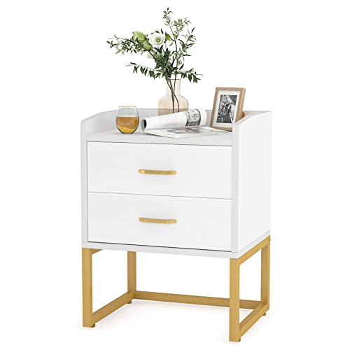 Tribesigns White and Gold Nightstand, Modern Night Stands Bedside Table