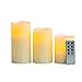 Flameless Wax Pillar Candles, Warm White Flickering LEDs, Set of 3, Remote & Batteries Included, Ivory Candle Set by LampLust
