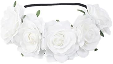 HTYhuahuan Heimaiekng Red Rose Flower Headband Head Band Floral Head Wreath Headpiece Girls Hair Accessories Bridal Wedding Headwear White