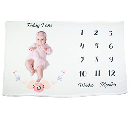 Ghome Baby Monthly Milestone Blanket for Girl and Boy Props Shoots Backdrop Made of Flannel Fleece,Newborn Mother's Choice 40"X60" in