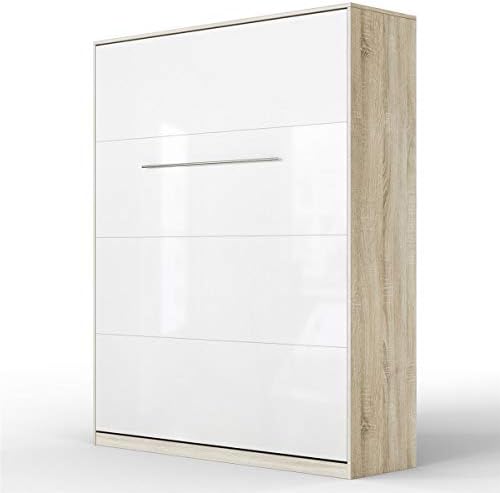 SMARTBett Standard folding wall bed with gas pressure springs (Oak Sonoma/White high gloss, 160x200 Vertical Standard)