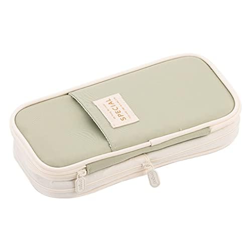 iSuperb Pencil Case Large Capacity Student Green Pencil Bag Canvas Pencil Pouch for Girls Boys ，Pen Stationery Storage Bag Double Zipper Pencil Organizer School Office (Green)