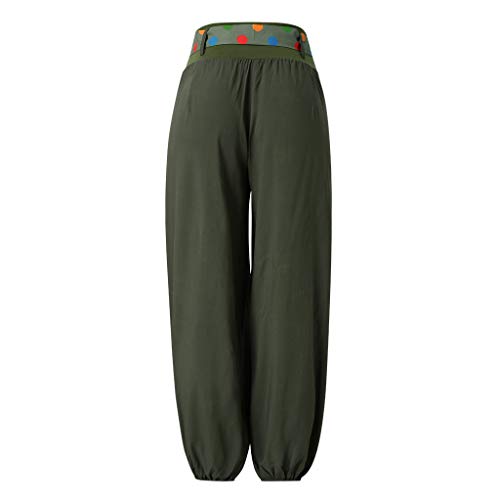 CCatyam Plus Size Yoga Pants for Women, Wide Leg Harem Pocket Trousers Printed Loose Fashion Army Green