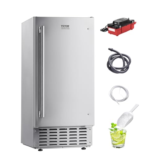 VEVOR Under Counter Ice Maker, 66 Lbs/Day Under Counter Nugget Ice Makers Machine with Drain Pump, Reversible Door, 18 Lbs Storage, Stainless Steel Freestanding Ice Maker for Commercial Home Kitchen