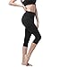 Lapasa Women's Sports Capris Soft Wide Waistband Stretchy Running Yoga Pants Hidden Pocket L02 (S, Black)