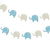 Elephant Garland Decorations, Elephant Baby Shower Banner, Boy Elephant Banner (Blue, Grey) 10 Feet, 24PCS