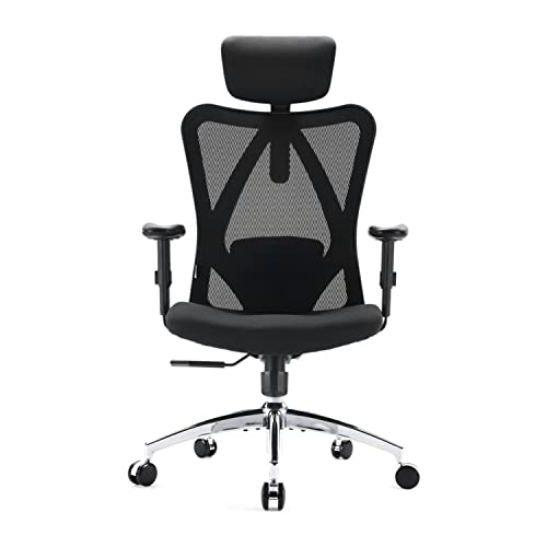 M18 Sedia Ufficio ergonomica,Sedia scrivania, con Supporto Lombare per Poggiatesta e Bracciolo Regolabile,Schienale Alto in Rete,Portata Massima 150 kg(Nero)