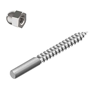 10 x Stockschraube M6x70, Edelstahl A2, mit 1x Montagehilfe Hutmutter, ohne Schlüsselführung , Holz- und metrischem Gewinde.