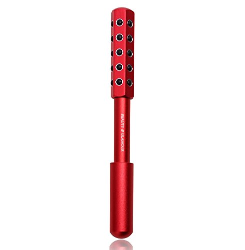 BG Glam Germanium Uplift Massaging Beauty Roller Germanium Durable and Aluminium-alloy Handle with 30 pcs Germanium Stone, Portable, Face Lifting, ROSE GOLD (RED)