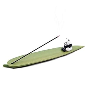 TIETHEKNOT Incense Stick Holder Bamboo Leaf and Panda Ceramics Material Modern Design Incense Ash Catcher Tray Best for Meditation Yoga Home Office