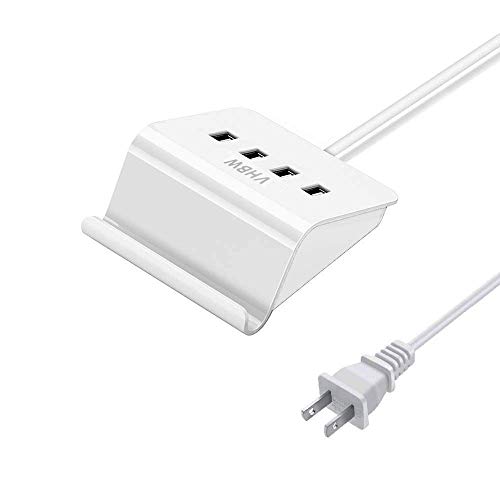 Multi Port USB Charger Desktop 4 USB Charger Phone Mount Charge Fast for iPhone, iPad, Samsung, Tablet, Bluetooth Speakers, Powerbank, HTC, LG, Sony and More (White)