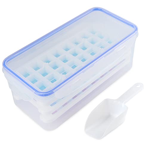 Ice Cube Tray for Freezer 3 Pack with Bin and Scoop, Upgraded Silicone