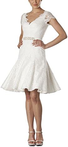 LadyFirst Women's Caps Lace Appliques Short Evening Party Prom Dress Lvory 26w
