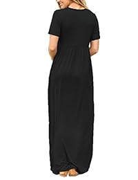 Dearlovers Maxi vestido casual de manga corta suelto y largo con bolsillos para mujer