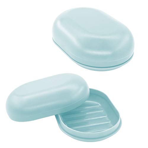 Bligli Soap Dish, Soap Case with Lid,Soap Bar Holder for Shower, Bathroom and Kitchen Sinks, 2 Pack (Green)