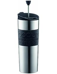 Bodum Travel Press, Stainless Steel Travel Coffee and Tea Press, 15 Ounce, .45 Liter, Black