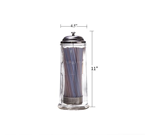 Palais Glassware Glass Straw Dispenser with Chrome Base & Cover, 11" High