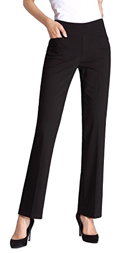 MOVING DEVICE Womens Dress Pant Pull On Stretch Trousers for Work &amp; Casual Wear | L Shape Front Pockets Details
